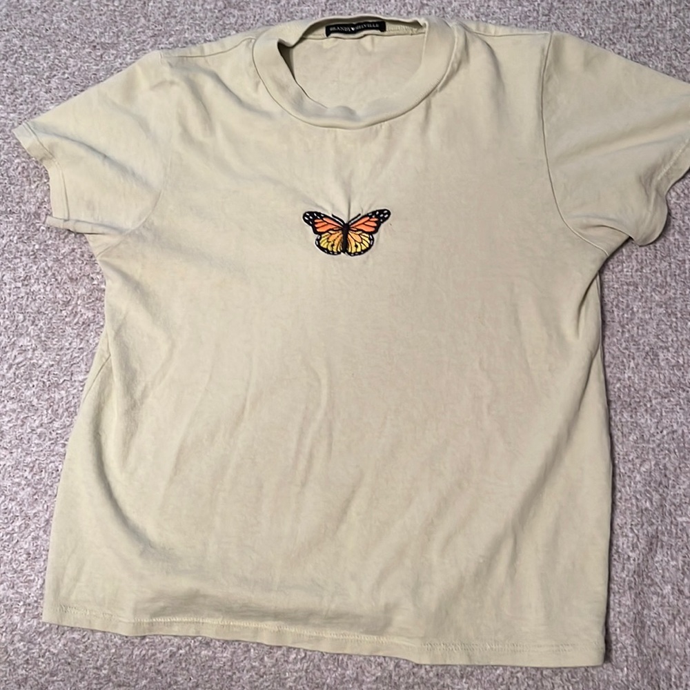 Brandy Melville green shirt with butterfly embroidered